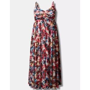 Torrid Womens Empire Pleated Maxi Dress Sz 3X Sleeveless Smocked Floral Mesh